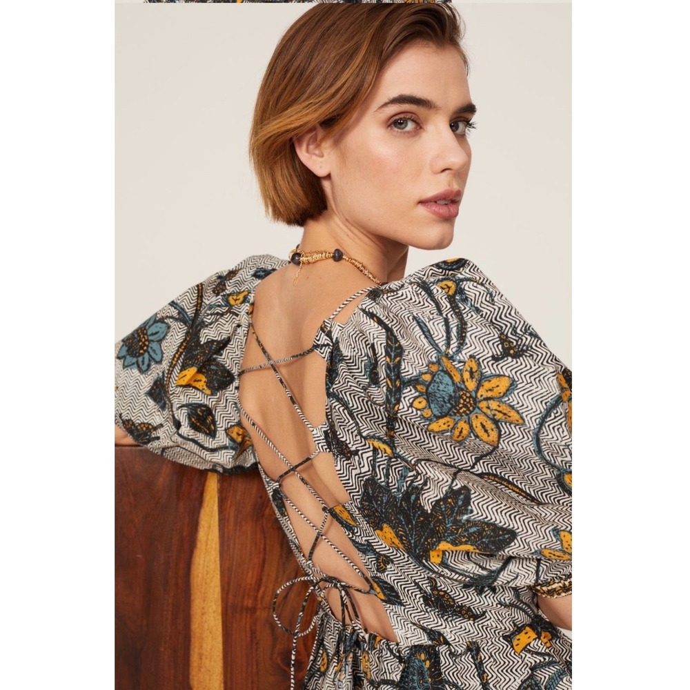 Ulla Johnson Marie Tie Back Dress Floral Puff Sleeve Handkerchief Hem 12 - Picture 4 of 8